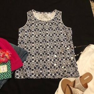 Navy blue/white floral knit tank top like new